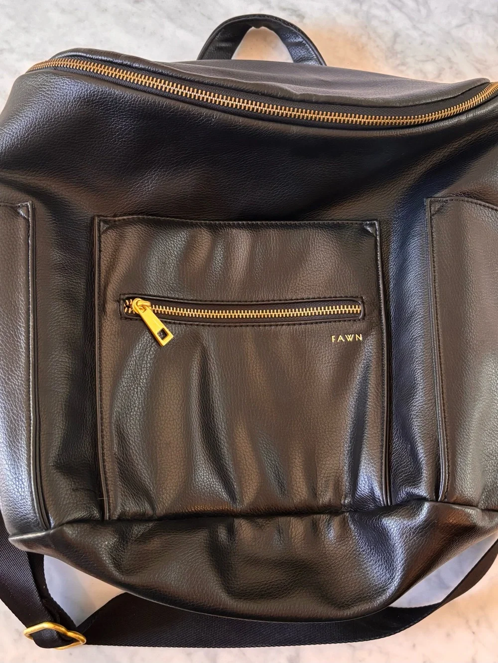 Fawn Design the Original Diaper Bag Black Backpack Gold Hardware like new unused